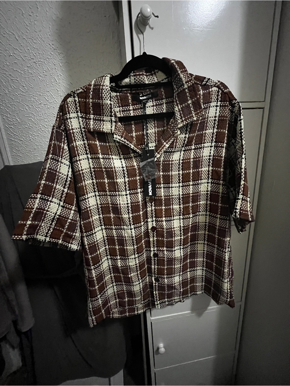Checked Short-Sleeve Shirt in Brown & Cream